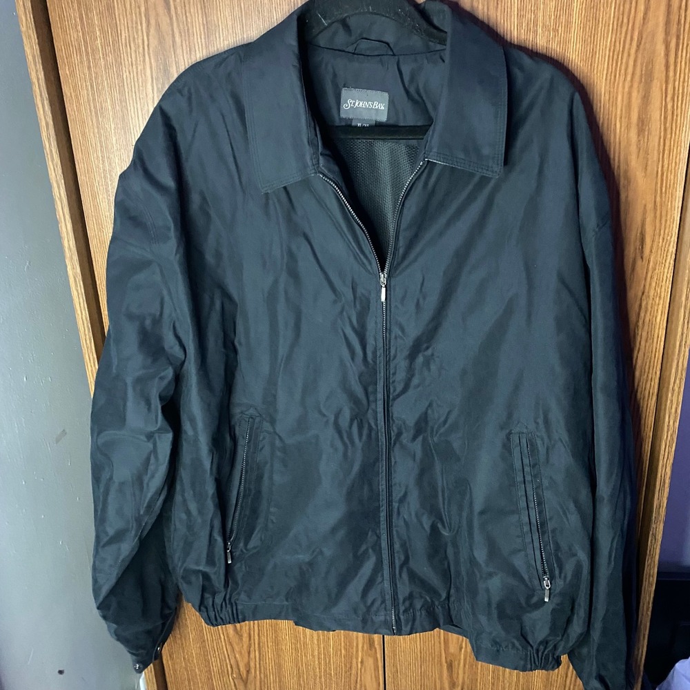 St. Johns Bay Harrington Jacket Mens XL Black Full Zip Mesh Lined Windbreaker